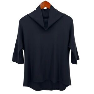 Mosaic Cowl Neck Ponte Knit Top Sz L Black Dolman 1/2 Sleeve Relaxed Fit Stretch